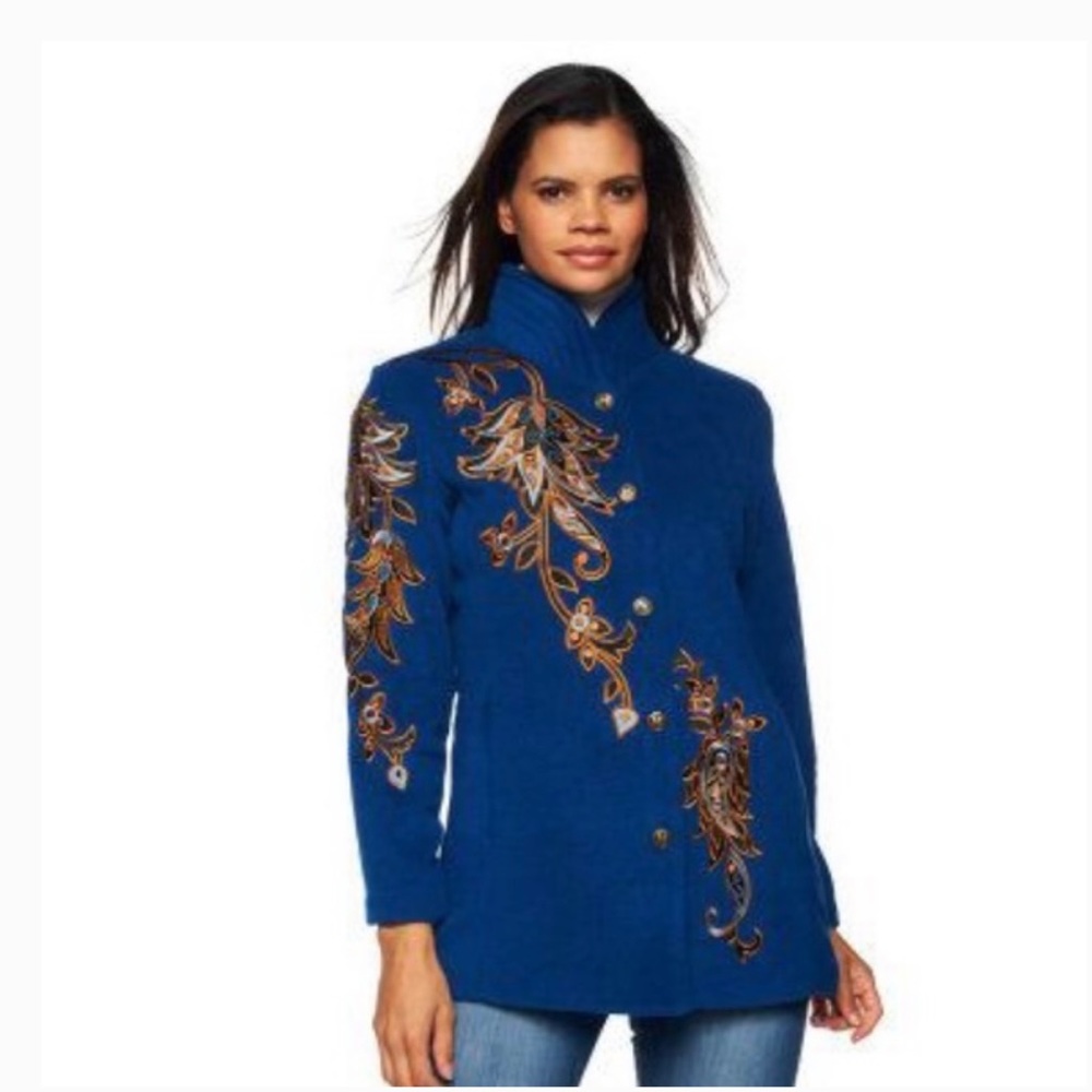 Bob Mackie button up embroidered fleece